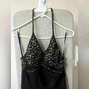 Black 100% silk halter Beaded Dress - New